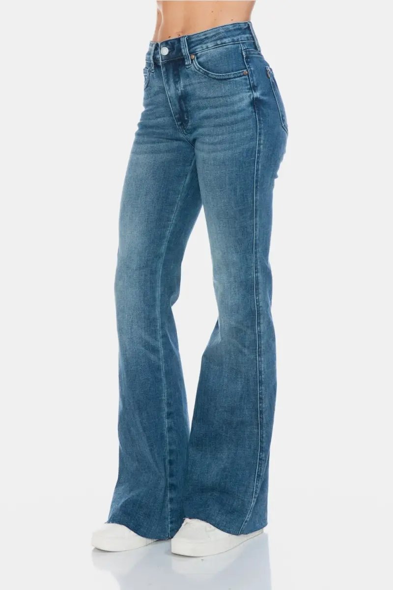 Judy Blue Full Size Tummy Control Cut Hem Flare Jeans - Love Salve